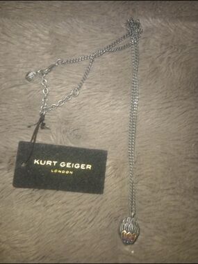 Kurt Geiger Distressed Silver-Tone Drop Pendant Necklace with Multicolor Accents